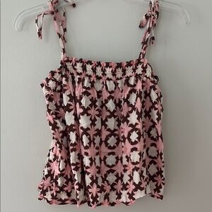 LOFT Pink and Brown Smocked Tank Top